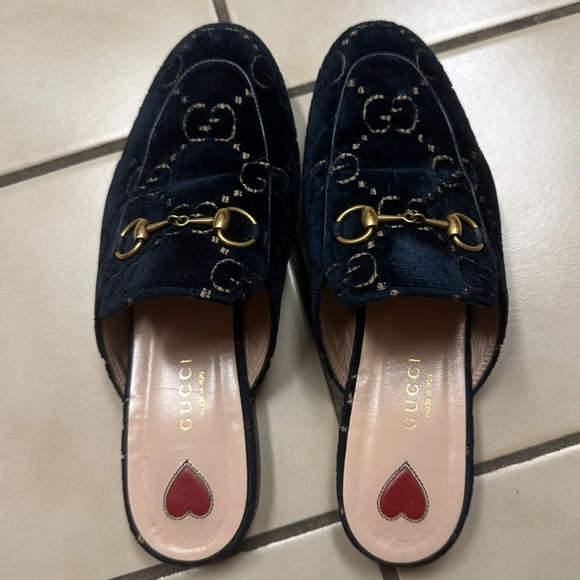 Gucci Princeton Velvet Monogram Flats Mules - Picture 2 of 7